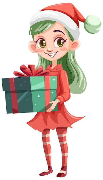 Vector gratuito personaje de dibujos animados de navidad con caja de regalo