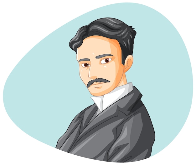 Vector gratuito personaje de dibujos animados de nikola tesla sobre fondo blanco.