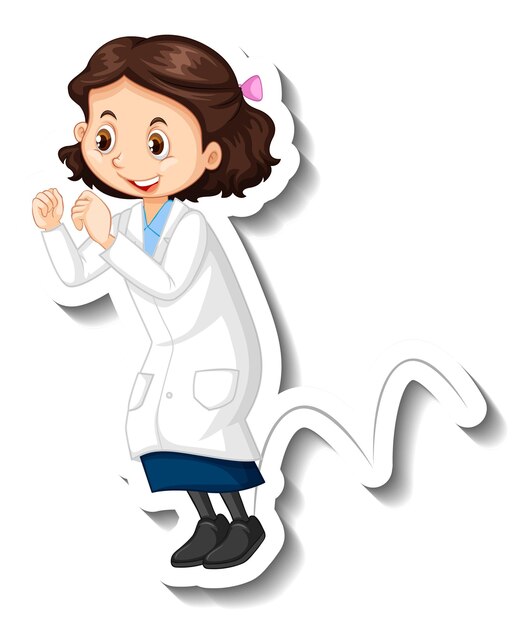 Personaje de dibujos animados de niña científica hacer experimento de salto