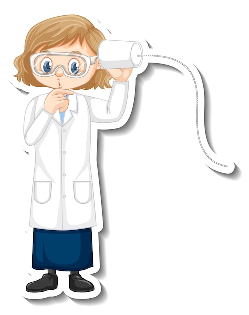 Personaje de dibujos animados de niña científica con objeto de experimento científico