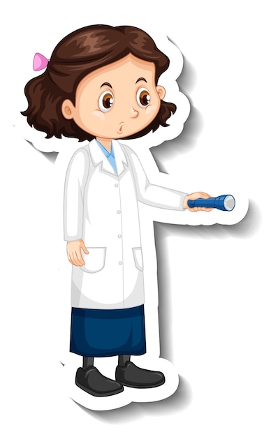Personaje de dibujos animados de niña científica con objeto de experimento científico