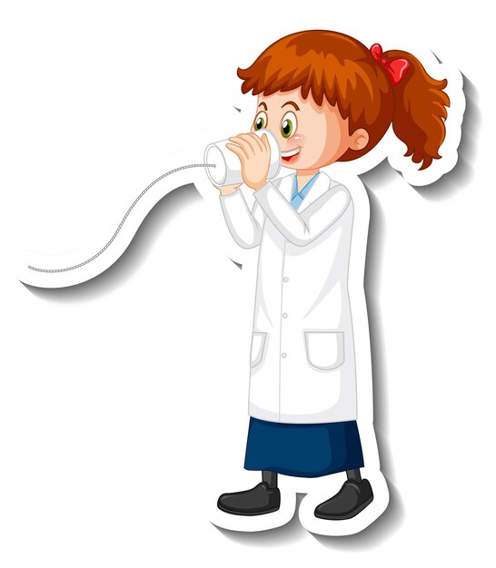 Personaje de dibujos animados de niña científica con objeto de experimento científico