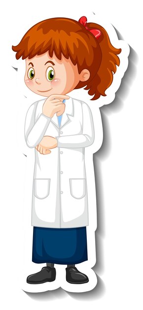 Personaje de dibujos animados de niña científico en pose de pie