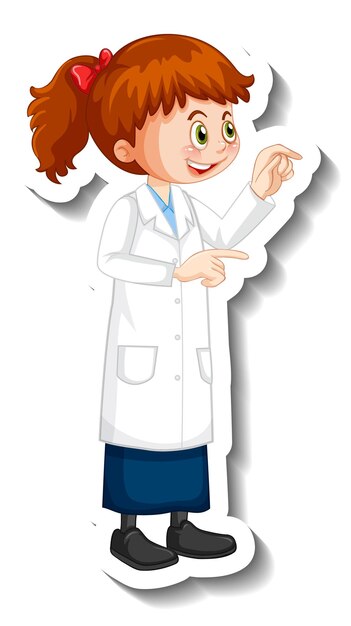 Personaje de dibujos animados de niña científico en pose de pie