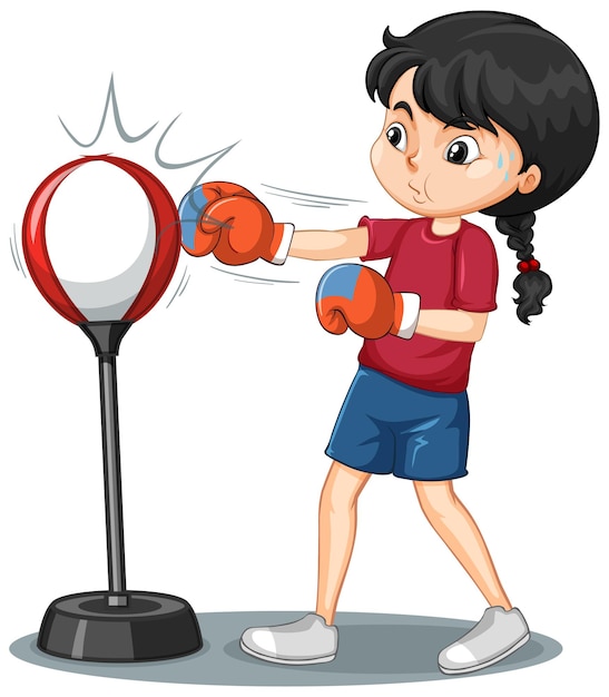 Un personaje de dibujos animados de niña haciendo ejercicio de boxeo.