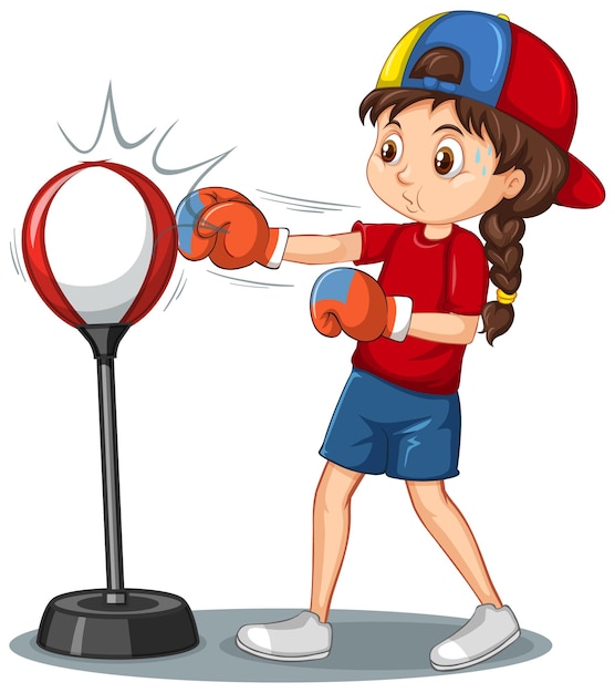 Vector gratuito un personaje de dibujos animados de niña haciendo ejercicio de boxeo.