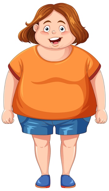 Personaje de dibujos animados de niña con sobrepeso