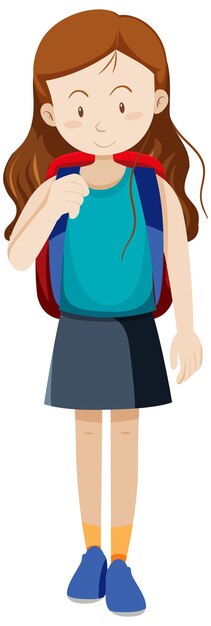 Un personaje de dibujos animados de niña taveller sobre fondo blanco.