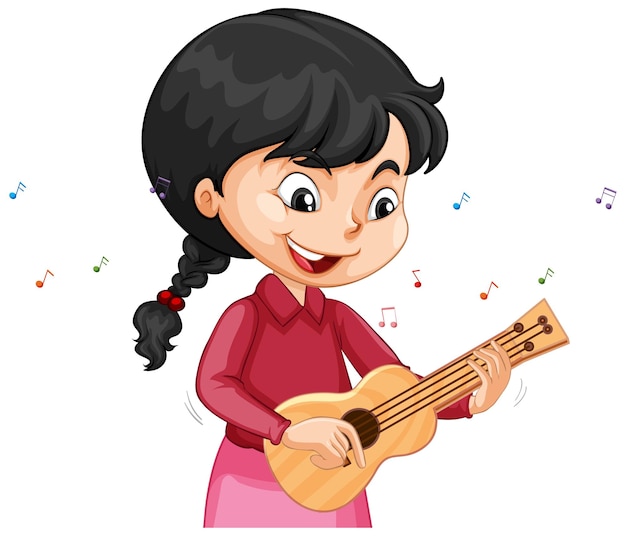 Un personaje de dibujos animados de niña tocando el ukelele.