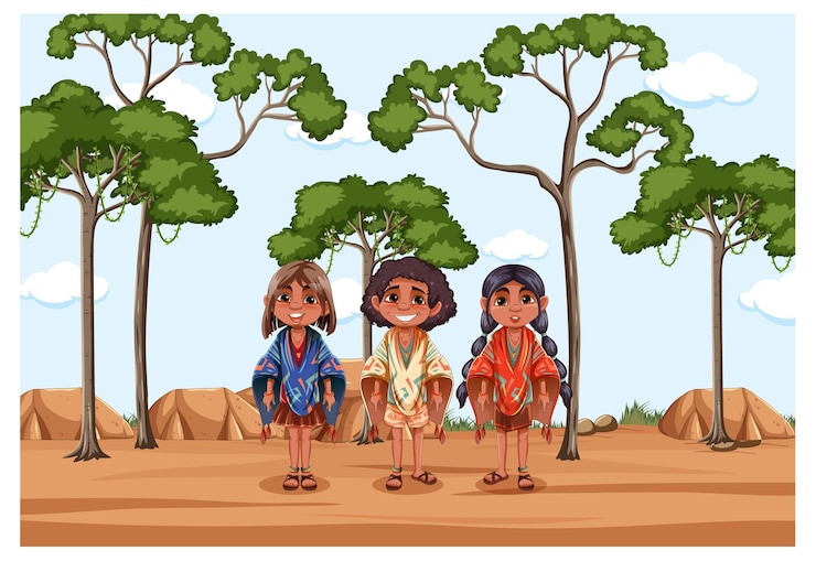 Vector gratuito personaje de dibujos animados de niños indígenas