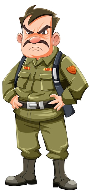 Vector gratuito personaje de dibujos animados de oficial del ejército gruñón