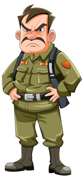 Personaje de dibujos animados de oficial del ejército gruñón