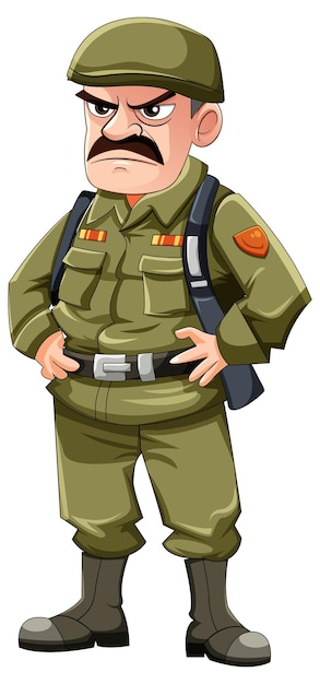 Personaje de dibujos animados de oficial del ejército gruñón