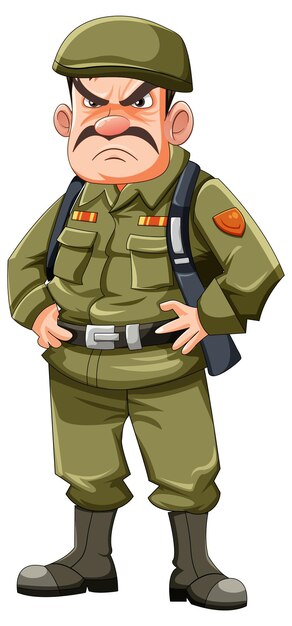 Personaje de dibujos animados de oficial del ejército gruñón