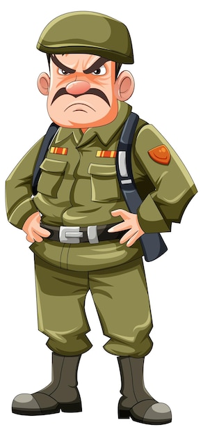 Personaje de dibujos animados de oficial del ejército gruñón