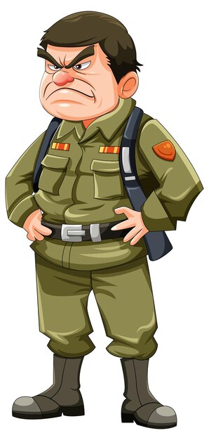 Personaje de dibujos animados de oficial del ejército gruñón