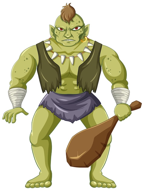 Vector gratuito personaje de dibujos animados orco sobre fondo blanco.