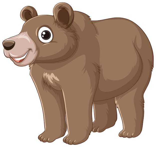 Personaje de dibujos animados de oso de pie sobre fondo blanco.