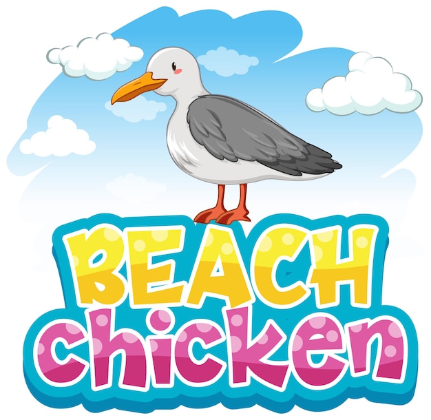 Vector gratuito personaje de dibujos animados de pájaro gaviota con fuente beach chicken