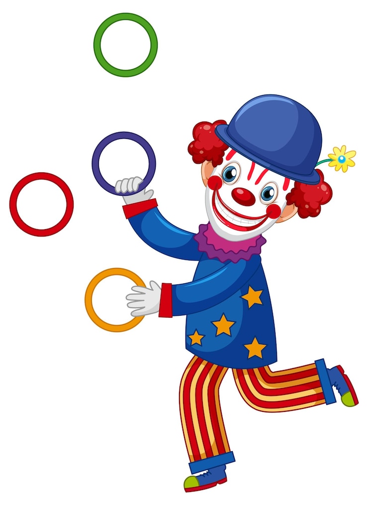 Vector gratuito personaje de dibujos animados de payaso colorido