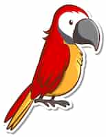 Vector gratuito personaje de dibujos animados de una pegatina de pájaro loro rojo