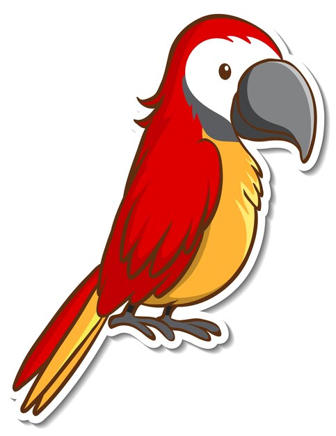 Personaje de dibujos animados de una pegatina de pájaro loro rojo