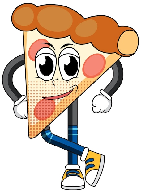 Personaje de dibujos animados de pizza sobre fondo blanco.