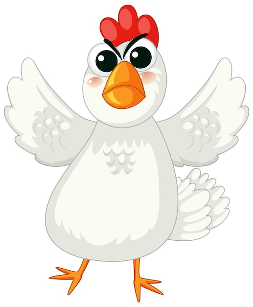 Personaje de dibujos animados de pollo enojado de pie en la ilustración vectorial