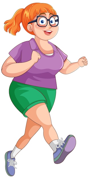 Personaje de dibujos animados de pose de mujer gordita corriendo