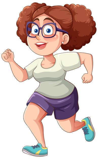 Personaje de dibujos animados de pose de mujer gordita corriendo