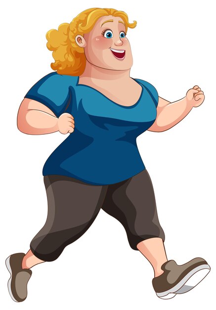 Personaje de dibujos animados de pose de mujer gordita corriendo