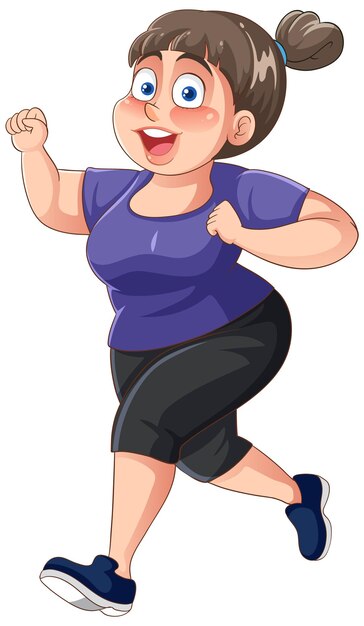 Personaje de dibujos animados de pose de mujer gordita corriendo
