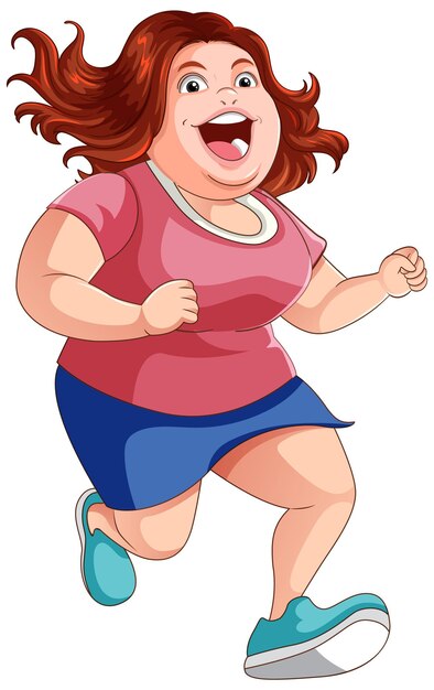 Personaje de dibujos animados de pose de mujer gordita corriendo