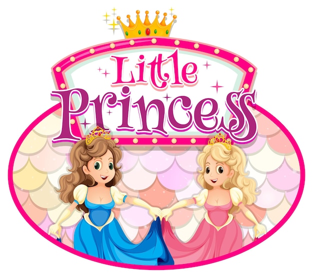 Vector gratuito personaje de dibujos animados de princesa con tipografía de fuente little princess
