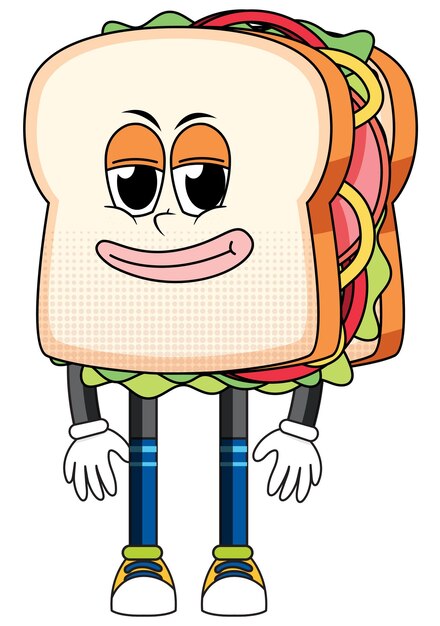Un personaje de dibujos animados de sándwich sobre fondo blanco.