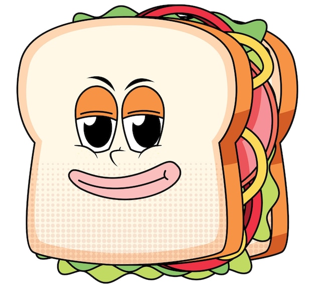 Un personaje de dibujos animados de sándwich sobre fondo blanco.