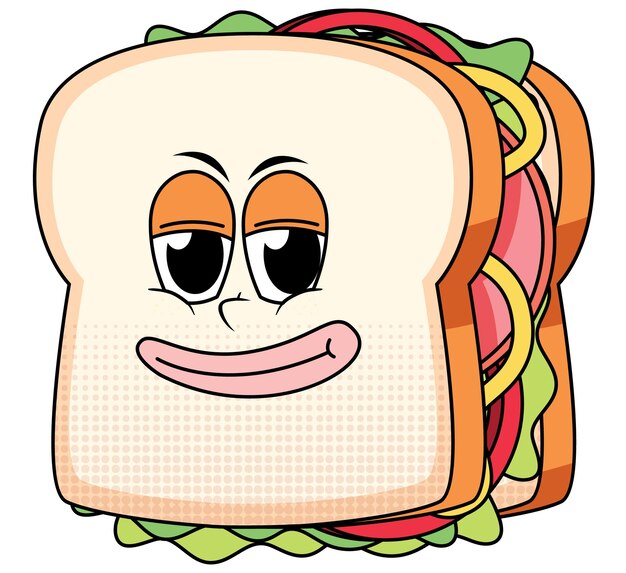 Un personaje de dibujos animados de sándwich sobre fondo blanco.