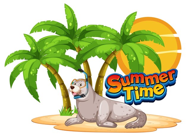Personaje de dibujos animados de sello con palabra de horario de verano
