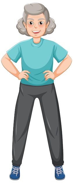 Vector gratuito personaje de dibujos animados senior femenino haciendo ejercicio