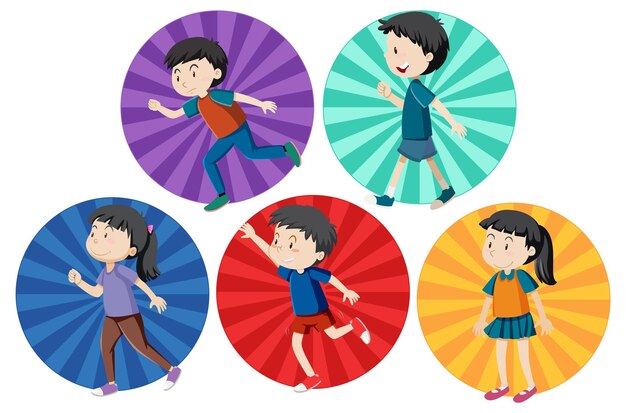 Personaje de dibujos animados simple de diferentes niños activos