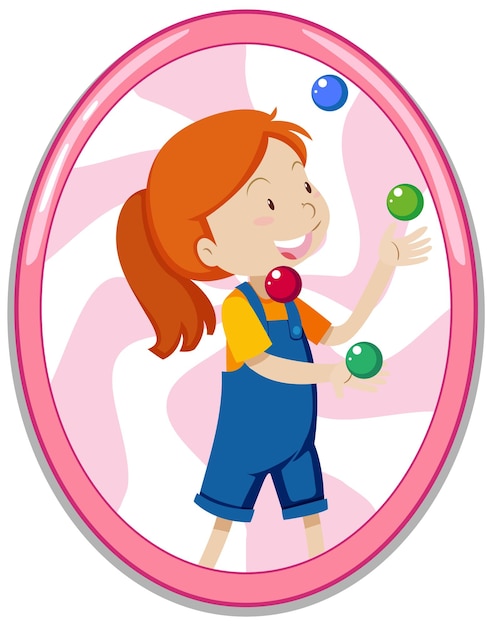 Vector gratuito personaje de dibujos animados simple de una niña haciendo malabares con pelotas