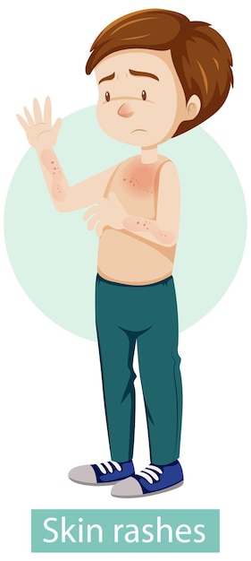 Personaje de dibujos animados con síntomas de erupciones cutáneas