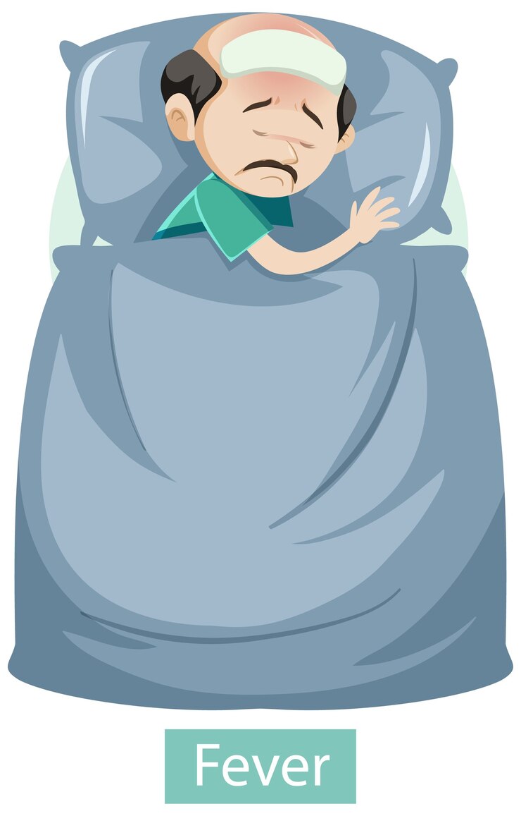 Vector gratuito personaje de dibujos animados con síntomas de fiebre