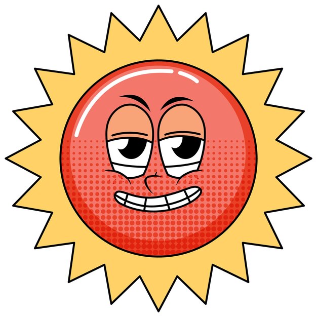 Personaje de dibujos animados de sol sobre fondo blanco.