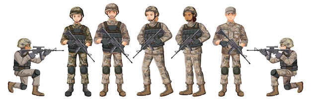 Personaje de dibujos animados de soldado aislado