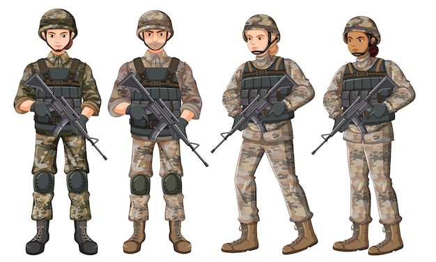 Vector gratuito personaje de dibujos animados de soldado aislado