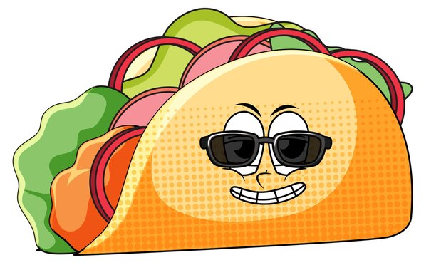 Un personaje de dibujos animados de tacos sobre fondo blanco.