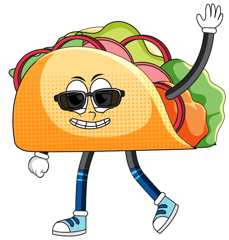 Vector gratuito un personaje de dibujos animados de tacos sobre fondo blanco.