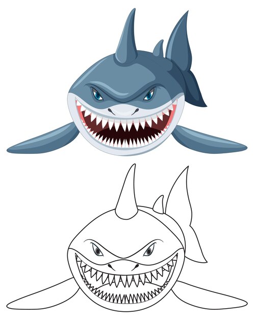 Personaje de dibujos animados de tiburón con su contorno de garabato