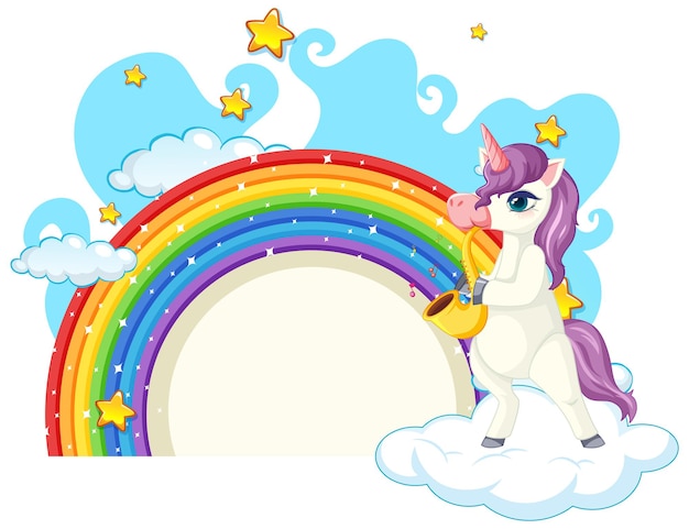 Vector gratuito personaje de dibujos animados de unicornio con arco iris aislado en blanco